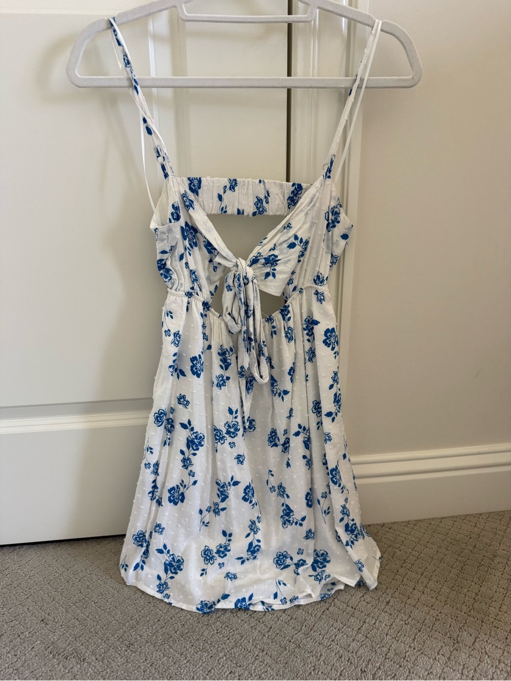 White & Blue Floral Tie-Front Sundress
